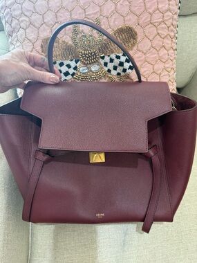 Celine Micro Belt Bag Burgundy Grained Calfskin Gold Hardware Satchel Authentic